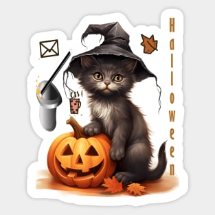 Halloween black cat pumbkins Sticker